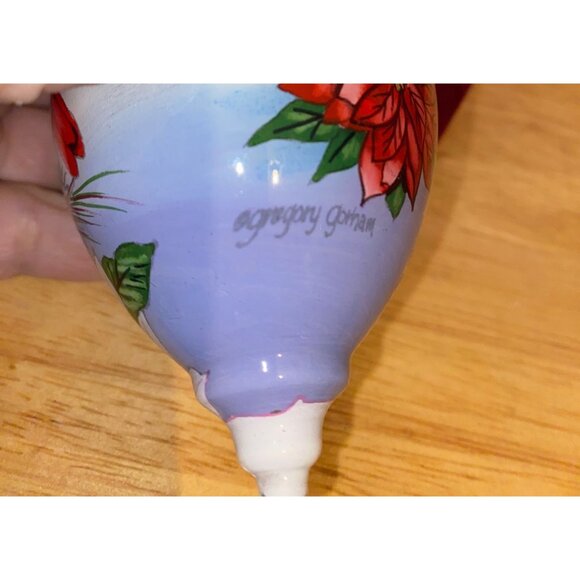 Bent Brush Art Signed Hand-Painted Cardinal Poinsettia Glass Christmas Ornament - Picture 7 of 10